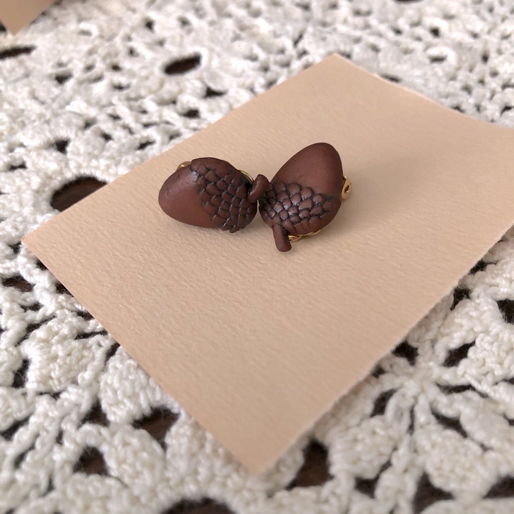 Adorable Acorn Clip On Earrings - Picture 3 of 7